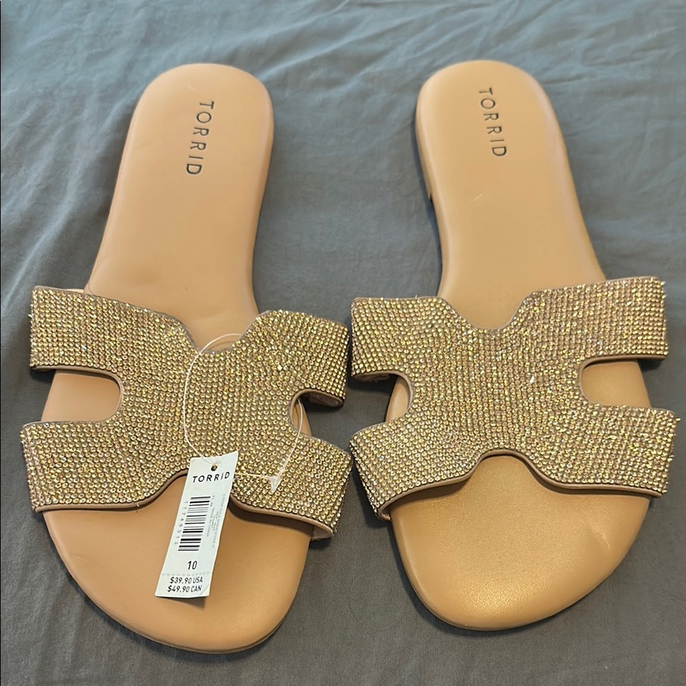 Torrid Gold Slide Sandals with H-Cutout Design
